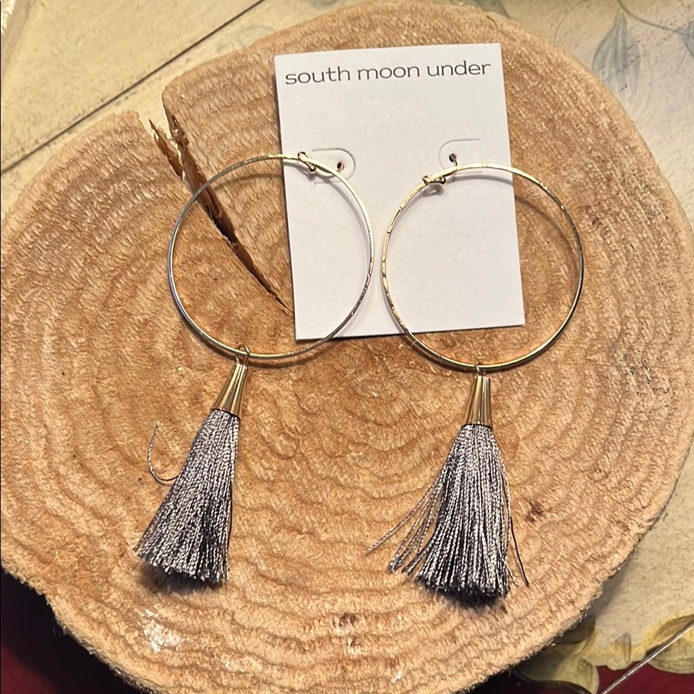 NWT South Moon Under Gold and Grey Tassel Earrings
